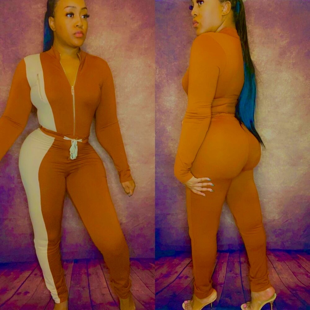 Two Toned Zipper Jumpsuit